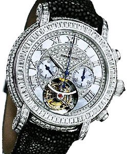Jules Audemars in White Gold with Diamond Bezel on Black Galuchat Strap with MOP Pave Diamond Dial