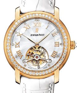 Jules Audemars Tourbillon in Rose gold with Diamond Bezel on White Crocodile Leather Strap with White MOP Dial