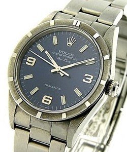 Air-King in Steel with Engine Turned Bezel on Steel Oyster Bracelet with Blue Arabic Dial