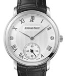 Jules Audemars in White Gold on Black Alligator Leather Strap with Silver Guilloche Dial