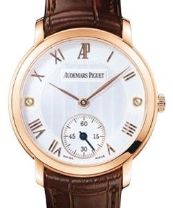 Lady's Jules Audemars in Rose Gold on Brown Alligator Leather Strap with Silver Guilloche Dial
