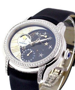 Millenary Starlit Sky Collection in White Gold with Diamond Bezel on Black Satin Strap with MOP Dial