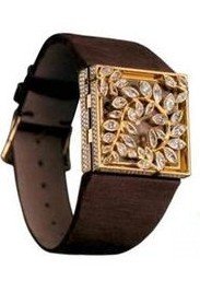 Danae 1919 with Pave Diamond Flip Lid in Yellow Gold on Brown Satin Strap with Yellow Gold Dial