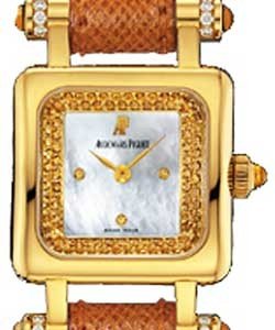 DEVA in Yellow Gold with Inside Diamond Bezel  on Brown Leather Strap with MOP Dial