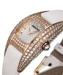 Dream in Rose Gold with Full Diamond Case  on White Satin Strap with Silver Diamond Dial  