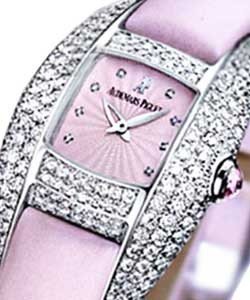 Dream in White Gold with Full Diamond Bezel on Pink Satin Strap with Pink Dial