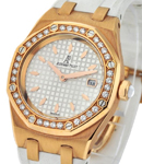 Lady's Royal 33mm Oak Sport in Rose Gold with Diamond Bezel on White Rubber Strap with Silver Dial
