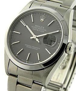 Datejust 36mm in Steel with Smooth Bezel on Oyster Bracelet with Black Stick Dial