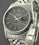 Men's Datejust with Engine Turned Bezel on Jubilee Bracelet with Dark Grey Stick Dial