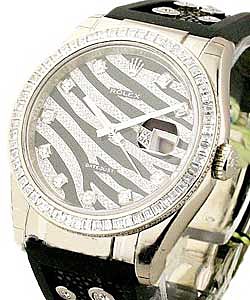 Zebra Special Edition 116189 in White Gold with Baguette Diamond Bezel On Black Leather Strap with Diamond Dial