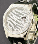 Zebra Special Edition 116189 in White Gold with Baguette Diamond Bezel On Black Leather Strap with Diamond Dial