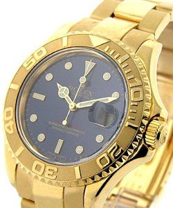 Yachtmaster Large Size in Yellow Gold on Yellow Gold Oyster Bracelet with Blue Dial