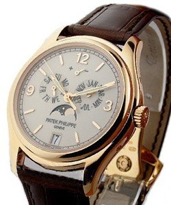 Annual Calendar 5146R with Moon in Rose Gold on Brown Alligator Leather Strap with white Dial