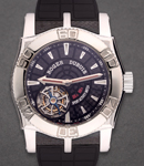Easy Diver Tourbillon in Steel with White Gold Bezel on Black Alligator Leather Strap with Brown Dial