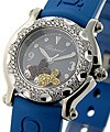 Happy Beach Small Size with Diamond Bezel Steel on Blue Rubber Strap with Blue Dial