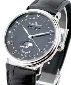 Villeret Triple Calendar Moon Phase 38mm Automatic in Platinium on Black Alligator Leather Strap with Black Dial