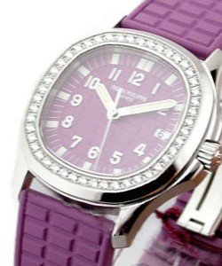 Ladys Aquanaut Luce - Diamond Bezel Steel with Purple Dial on Purple Rubbe Strap