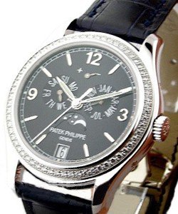 5147G Annual Calendar Moon Phase in White Gold with Diamond Bezel on Strap with Navy Blue Dial