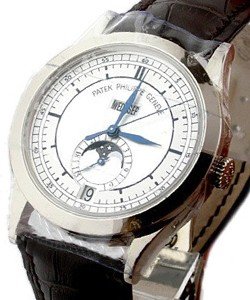 5396G Annual Calendar with Moon Phase in White Gold on Brown Crocodile Leather Strap with Silver Dial