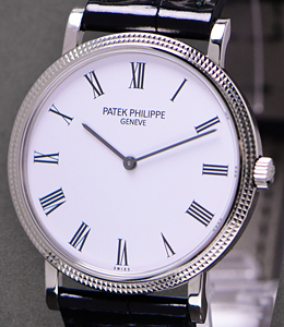 Calatrava 5120G in White Gold on Black Alligator Leather Strap with White Dial