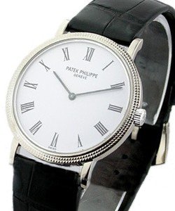 Calatrava 5120G in White Gold on Black Alligator Leather Strap with White Dial