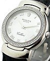 Cellisima in White Gold with Diamond Bezel and Lugs on Black Strap with Mother of Pearl Dial