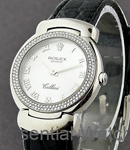 Cellisima in White Gold with Diamond Bezel and Lugs on Black Strap with Mother of Pearl Dial