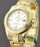 Yacht-Master Mid Size in Yellow Gold on Oyster Bracelet with White MOP Dial With Blue Ruby