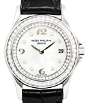 4906/200G - Lady's Calatrava in White Gold with Diamond Bezel on Black Crocodile Leather Strap with MOP Diamond Dial