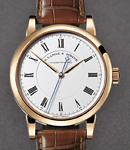 Richard Lange in Rose Gold On Brown Alligator Strap with Silver Roman Dial