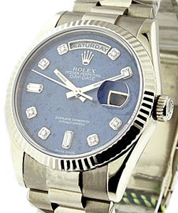 Men's President Day Date in White Gold with Fluted Bezel on President Bracelet with Blue Lapis Diamond Dial