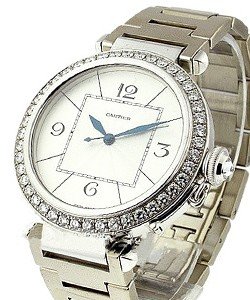 Pasha 42mm in White Gold with Diamond Bezel On White Gold Bracelet with Silver Dial