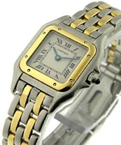 Panther in 2-Tone Small Size Yellow Gold and Steel on Bracelet with White Dial
