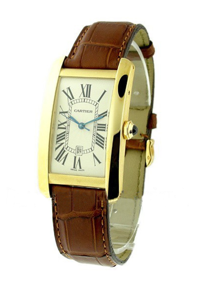 Tank Americaine Mid Size Automatic in Yellow Gold on Brown Crocodile Leather Strap with Silver Dial W2603156