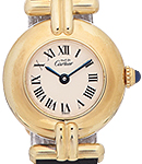 Must De Cartier Vermeil 24mm in Yellow Gold on Leather Strap with White Dial