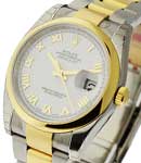 Datejust 36mm in Steel with Yellow Gold Smooth Bezel on Oyster Bracelet with White Roman Dial