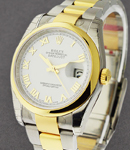 Datejust 36mm in Steel with Yellow Gold Smooth Bezel on Oyster Bracelet with White Roman Dial