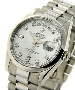 Men's Platinum President with Domed Bezel On President Bracelet with Silver Diamond Dial