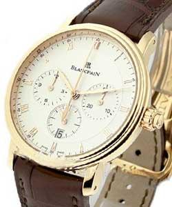 Villeret Chronograph Monopulsante 38mm Automatic Rose Gold on Brown Crocodile Leather Strap with Silver Dial