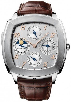 Tradition Perpetual Calendar Minute Repeater ion WHite Gold on Brown Crocodile Leather Strap with Silver Dial
