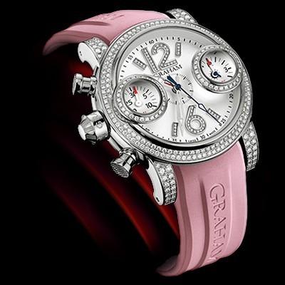 Chronofighter Oversize - in Steel Diamond  on Pink Rubber Strap with Silver Dial