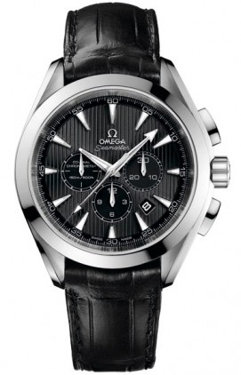 Aqua Terra Chronograph in Steel on Black Alligator Leather Strap with Black Dial