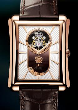 Piaget Black Tie Emperador Tourbillon in Rose Gold  on Brown Leather Strap with White Dial