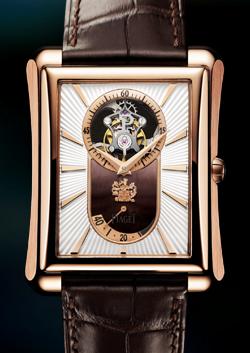 Piaget Black Tie Emperador Tourbillon in Rose Gold  on Brown Leather Strap with White Dial