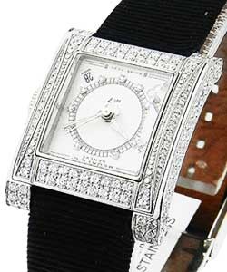 No. 7 Square in Steel with Diamond Bezel on Black Fabric Strap with White Diamond Dial