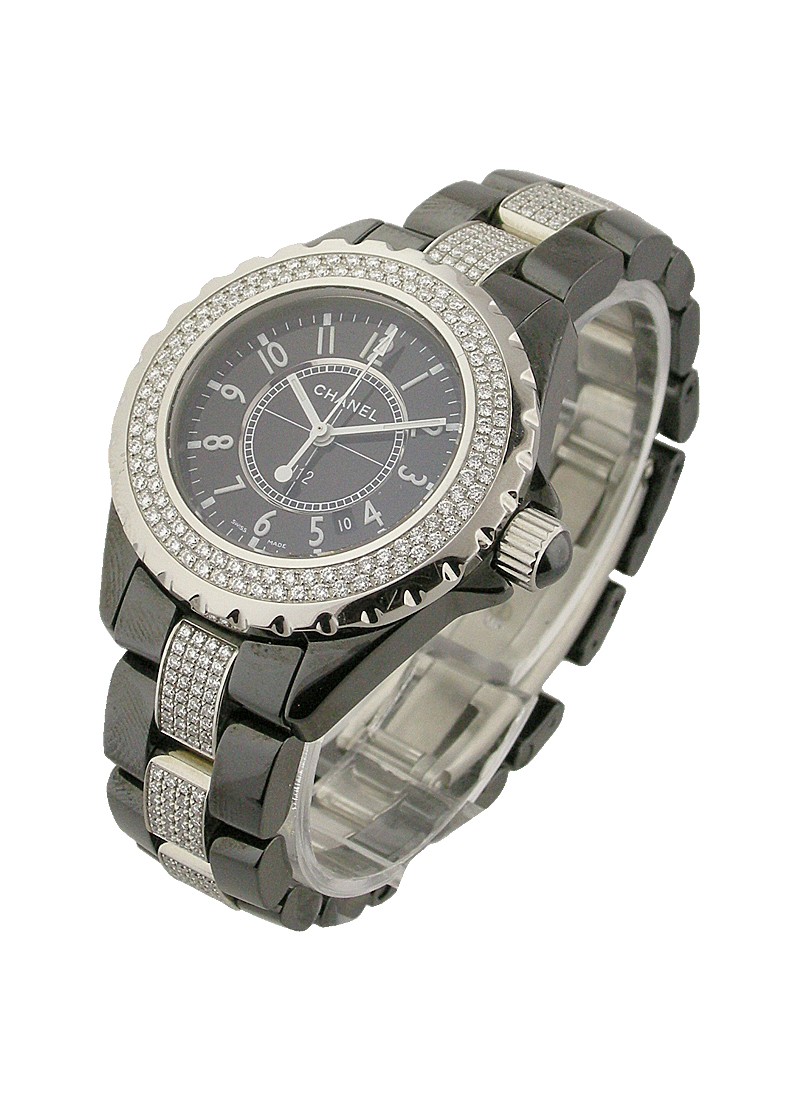 H1338 Chanel J 12 - Black Small Size with Diamonds