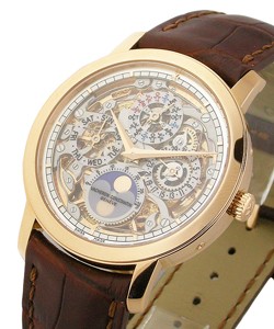 Patrimony Traditionelle Skeleton Perpetual Calendar Rose Gold on Strap with Skeleton Dial 