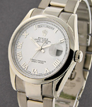 President - DayDate - White Gold - Smooth Bezel on Oyster Bracelet with White Roman Dial