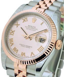 Datejust 36mm in Steel with Rose Gold Fluted Bezel on Jubilee Bracelet with Pink Roman Dial