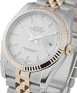 Datejust 36mm in Steel with Rose Gold Fluted Bezel on Steel and Rose Gold Jubilee Bracelet with Silver Stick Dial